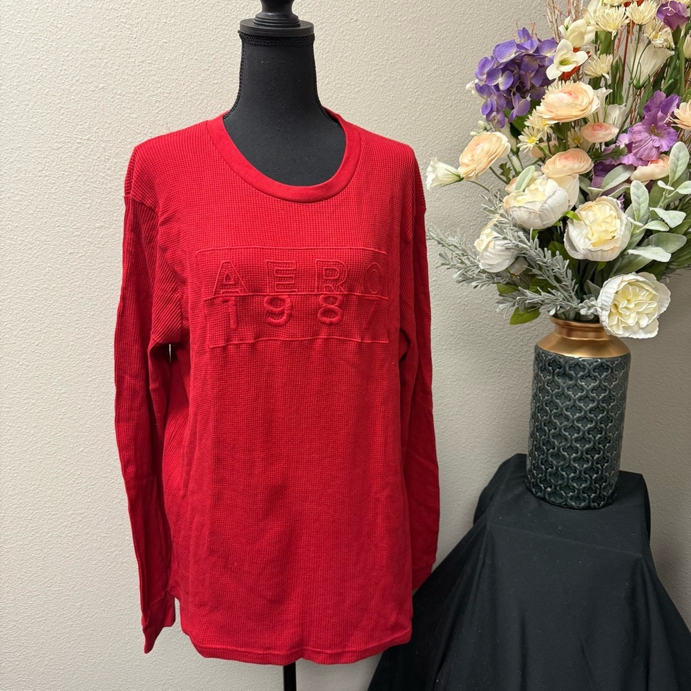 Aeropostale Red Thermal Long Sleeve Logo Tee Shirt L